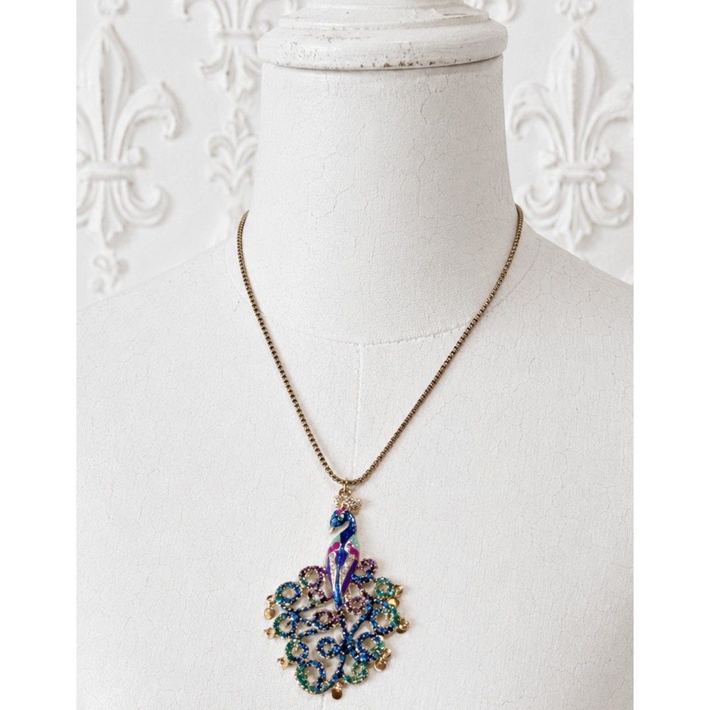 Betsey Johnson Morocco Adventure Peacock Pendant Necklace Multicolor Gold Tone